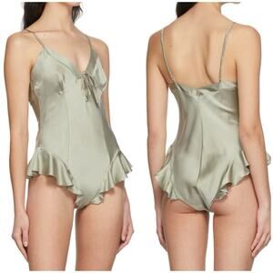 SKIMS Women's Silk Ruffle Loungewear Lingerie Teddy Bodysuit In Green Sz XL